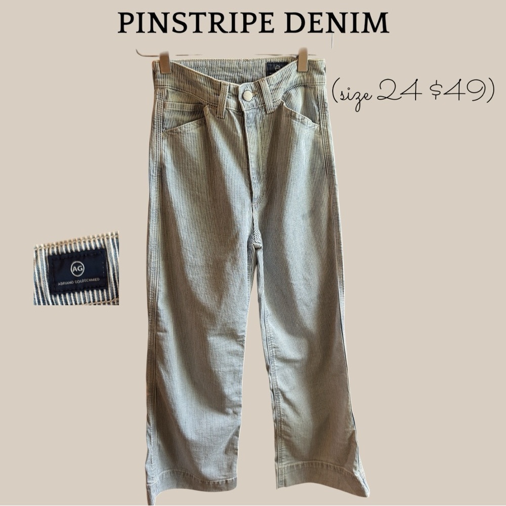 Ag Adriano Goldschmied Striped Denim Trousers in Blue and White